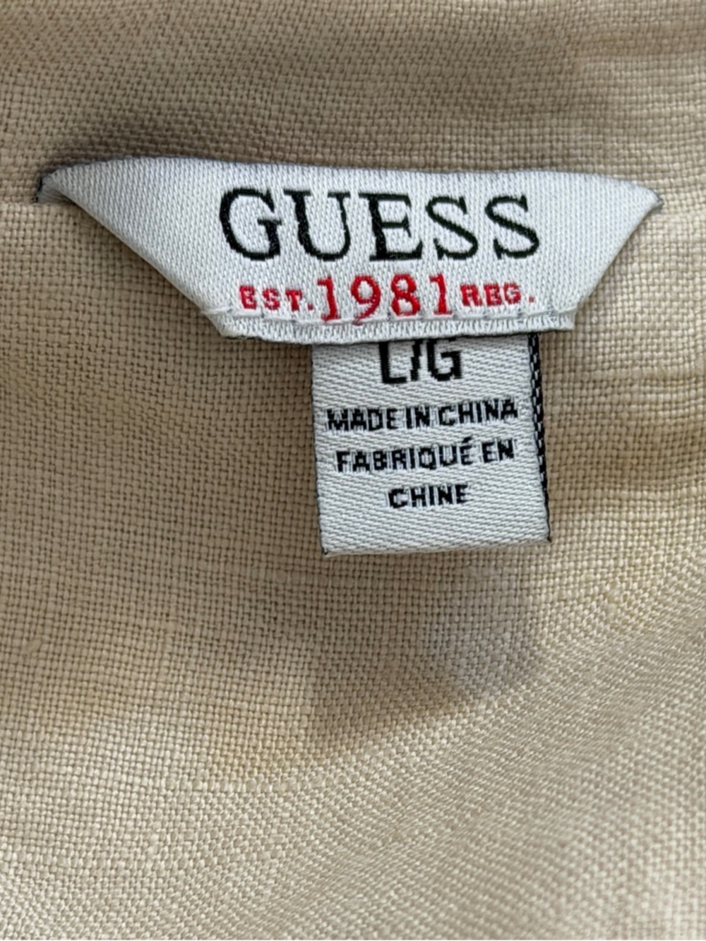 GUESS Womens 100% Linen Moto Biker Full Zip Beige Jacket Size L Gold Zip Utility - Picture 3 of 12